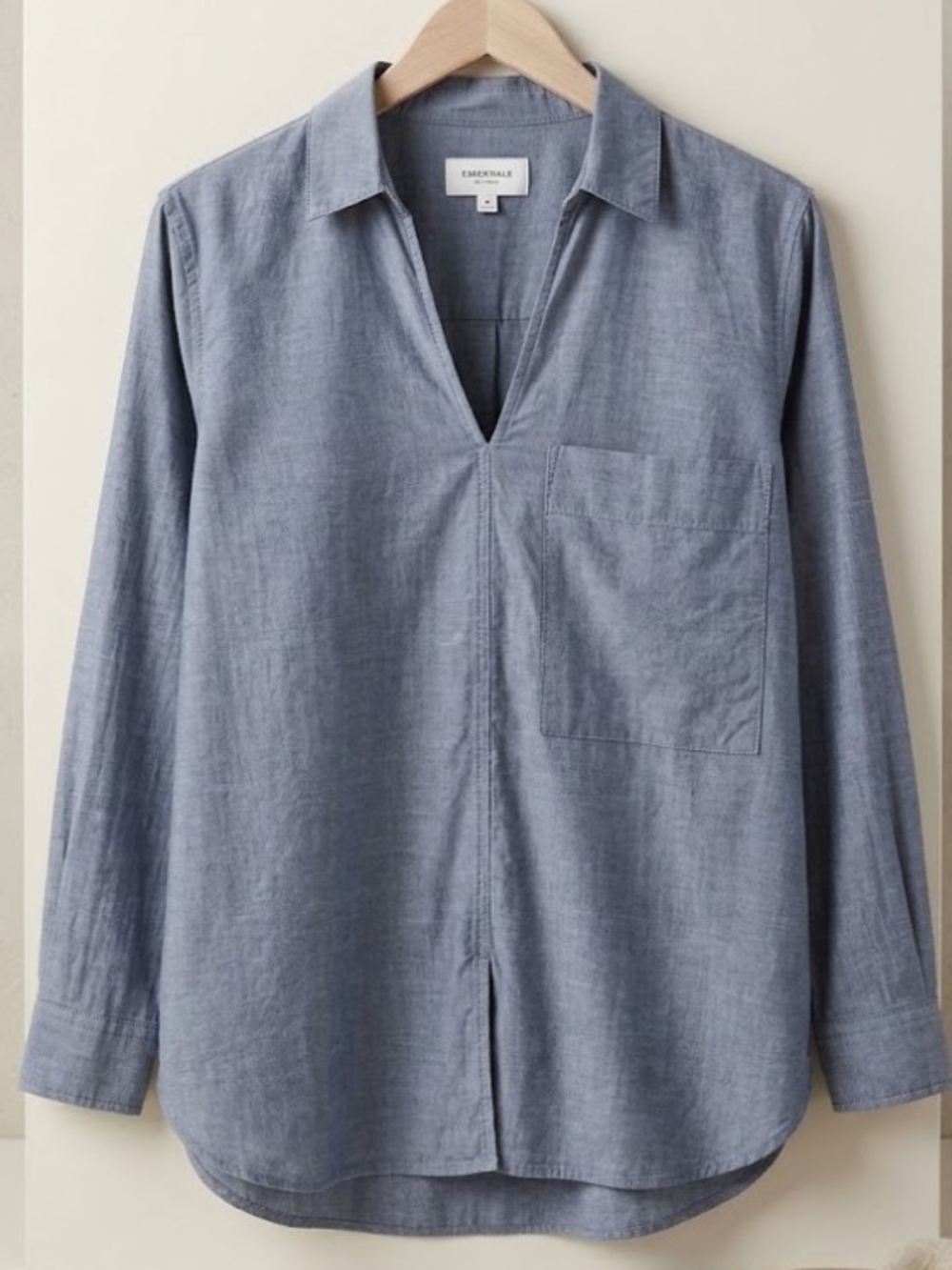 COS Slate Blue Cotton Long Sleeve V Neck Tunic Shirt (Sz 10) Casual Comfy
